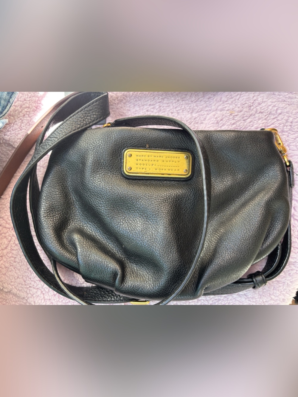 Marc By Marc Jacobs Black Pebbled Leather Crossbody with Gold Plaque